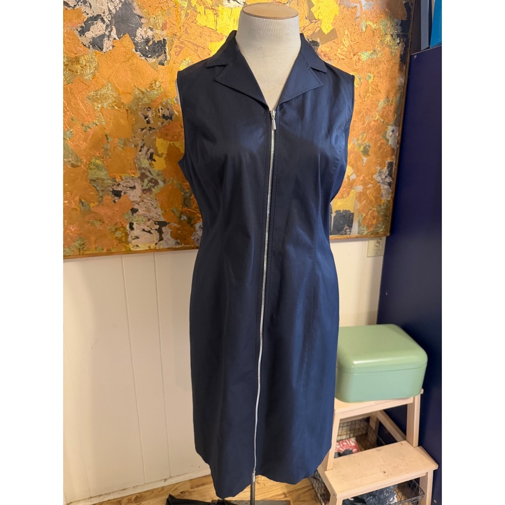 Doncaster Womens Navy Blue Sleeveless Zip Front Sheath Dress Professional S 14